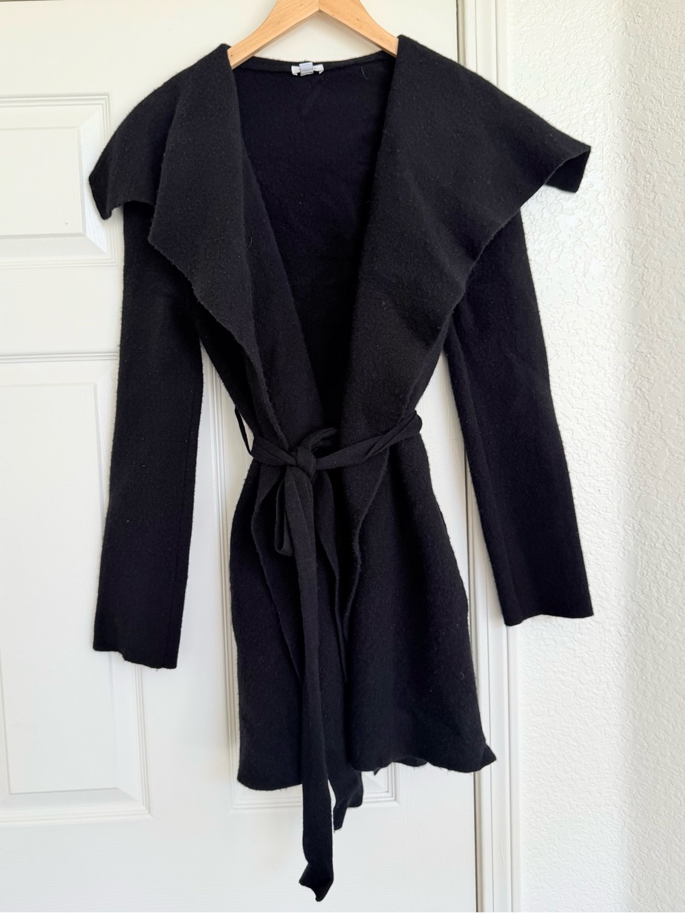 Cuyana Wool Cashmere Blend Black Women's Long Belted Knit Cardigan Sweater S